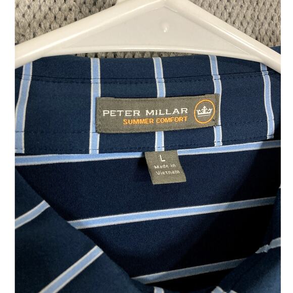 Peter Millar Summer Comfort Polo Men L Blue Striped Golf Tournament Barbasol - Picture 5 of 13